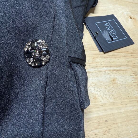 Mac Duggal NWT Black One Sleeve Tuxedo Mini Dress Size 2 Faux Button Satin Trim - Picture 9 of 12